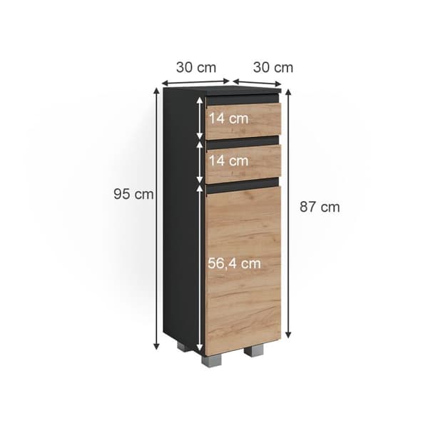 Badrumsförvaringsmöbel J-Shape, 142.4x53.4cm, Grå, Grå, Vicco