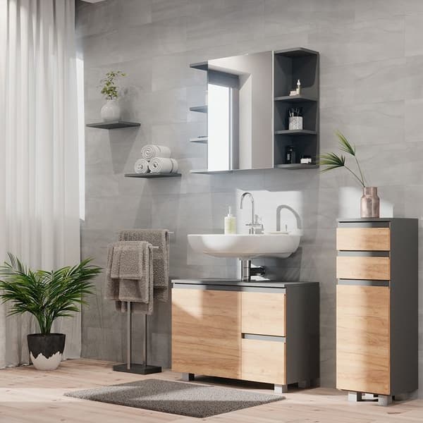 Badrumsförvaringsmöbel J-Shape, 142.4x53.4cm, Grå, Grå, Vicco