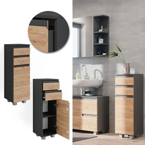 Badrumsförvaringsmöbel J-Shape, 142.4x53.4cm, Grå, Grå, Vicco