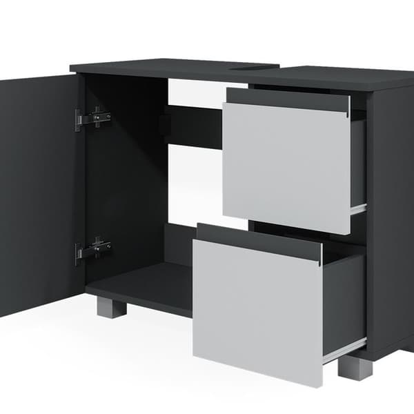 Enkel J-formad undervaskmöbel, 80x60.8 cm, Antracit/vit, Vit, Vicco