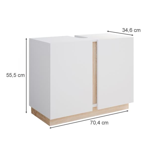 Enkel Gloria under vask möbel, 70.4x55.5cm med 2 dörrar, Vit, Sonoma, Vicco
