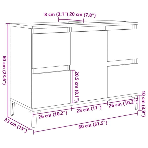 vidaXL Servantskap betonggrå 80x33x60 cm konstruert tre