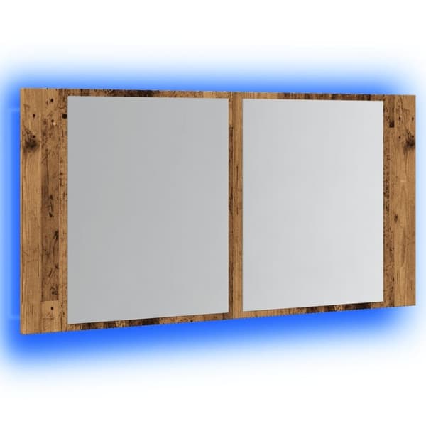 vidaXL spejlskab m. LED-lys 90x12x45 cm konstrueret træ antikt træ