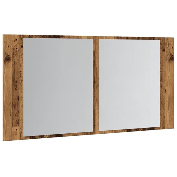 vidaXL spejlskab m. LED-lys 90x12x45 cm konstrueret træ antikt træ