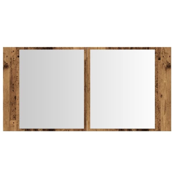vidaXL spejlskab m. LED-lys 90x12x45 cm konstrueret træ antikt træ
