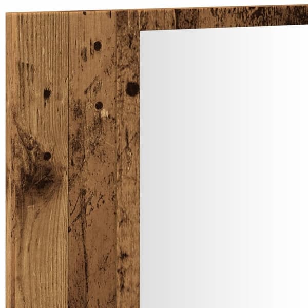 vidaXL spejlskab m. LED-lys 90x12x45 cm konstrueret træ antikt træ