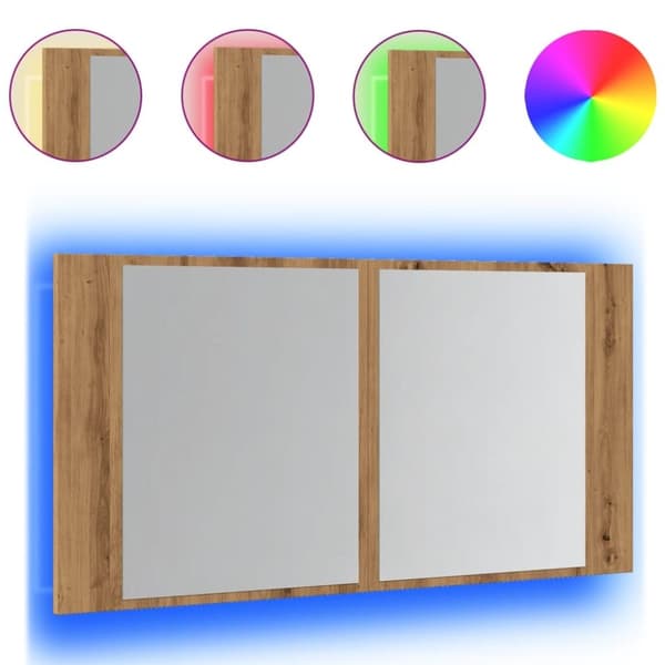 vidaXL spejlskab m. LED-lys 90x12x45 cm konstrueret træ kunsteg