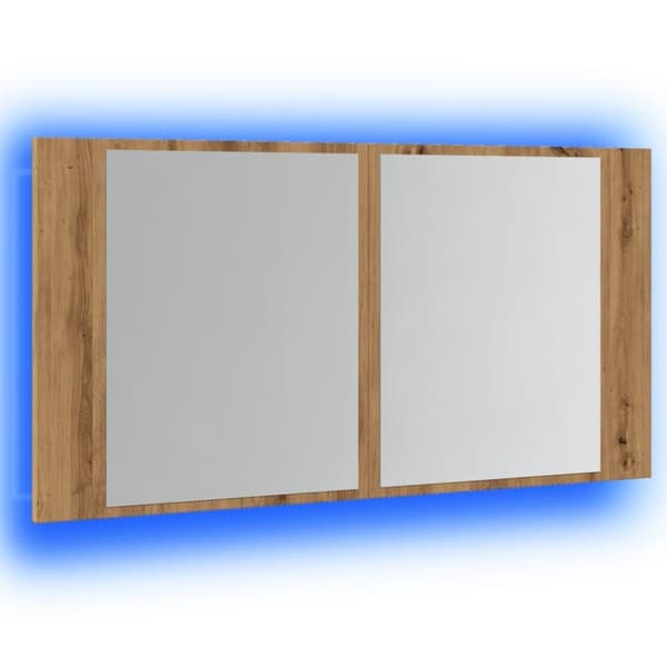 vidaXL spejlskab m. LED-lys 90x12x45 cm konstrueret træ kunsteg