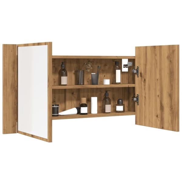 vidaXL spejlskab m. LED-lys 90x12x45 cm konstrueret træ kunsteg