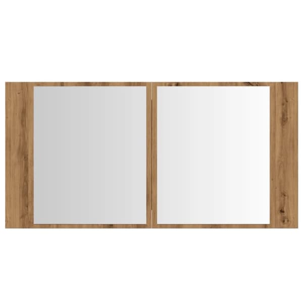 vidaXL spejlskab m. LED-lys 90x12x45 cm konstrueret træ kunsteg