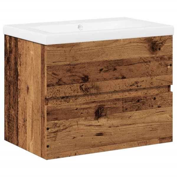 vidaXL Badrumsskåp med inbyggt handfat åldrat trä 61x39,5x49 cm