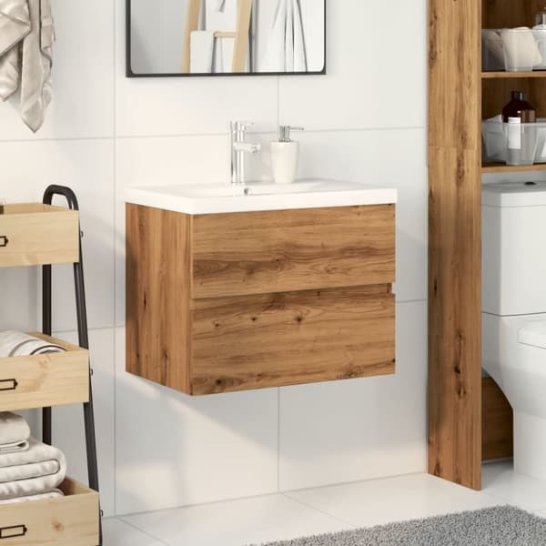 vidaXL Servantskap med innebygd kum artisan eik