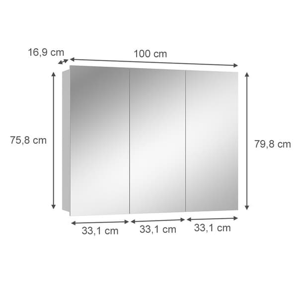 Sola badrumsskåp, 100x79.8 cm med 3 dörrar, Vit, Vit, Vicco