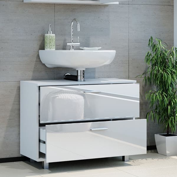 Meuble under sink simple Ilias, 33x60.8cm, Vit högglans, Vicco