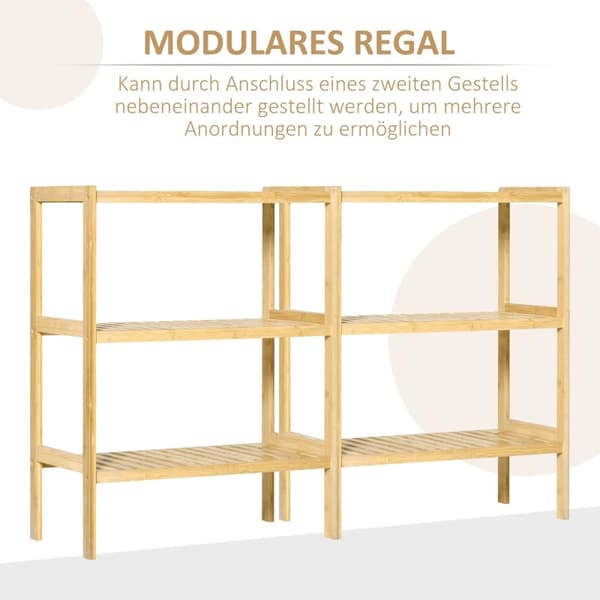 Rootz Bamboo -kylpyhuonehylly - Seisova teline - Järjestelyhylly - Natural Bamboo - 62cm x 33cm x 80cm - 3 hyllyä - Minimalistinen muotoilu