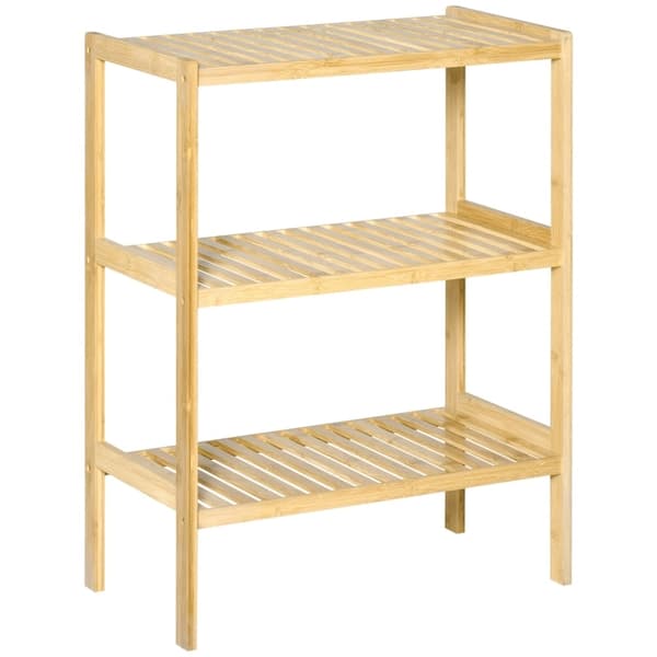 Rootz Bamboo -kylpyhuonehylly - Seisova teline - Järjestelyhylly - Natural Bamboo - 62cm x 33cm x 80cm - 3 hyllyä - Minimalistinen muotoilu