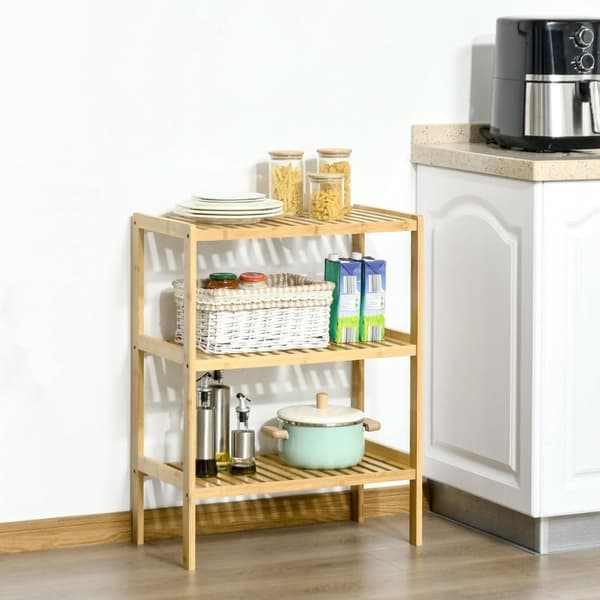 Rootz Bamboo -kylpyhuonehylly - Seisova teline - Järjestelyhylly - Natural Bamboo - 62cm x 33cm x 80cm - 3 hyllyä - Minimalistinen muotoilu