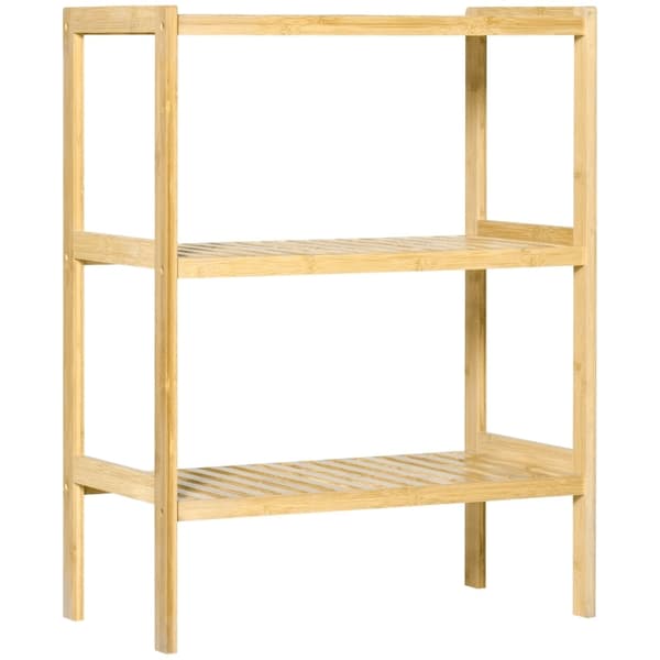 Rootz Bamboo -kylpyhuonehylly - Seisova teline - Järjestelyhylly - Natural Bamboo - 62cm x 33cm x 80cm - 3 hyllyä - Minimalistinen muotoilu