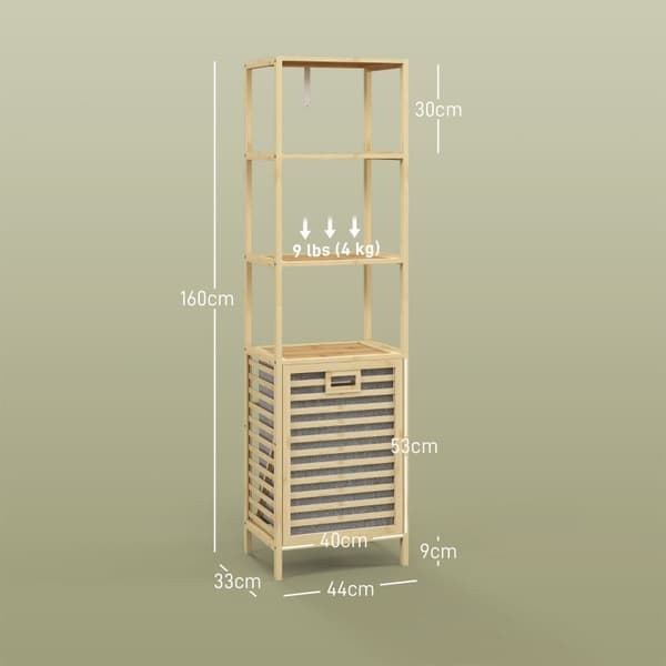 Rootz Bamboo Badrumsskåp - Smal förvaringsenhet - Tiltbar tvättkorg - Naturlig finish - 44cm x 33cm x 160cm