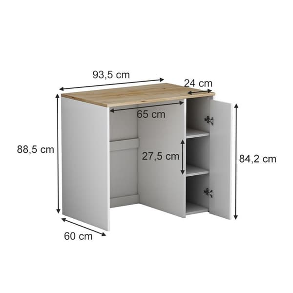 Armoire för tvättmaskin Viktor, 93.5x88.5cm med 3 fack, Vit, Vit, Vicco