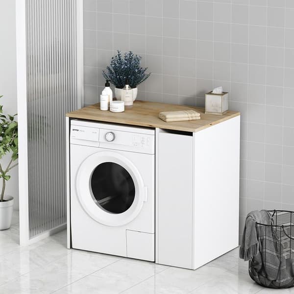 Armoire för tvättmaskin Viktor, 93.5x88.5cm med 3 fack, Vit, Vit, Vicco