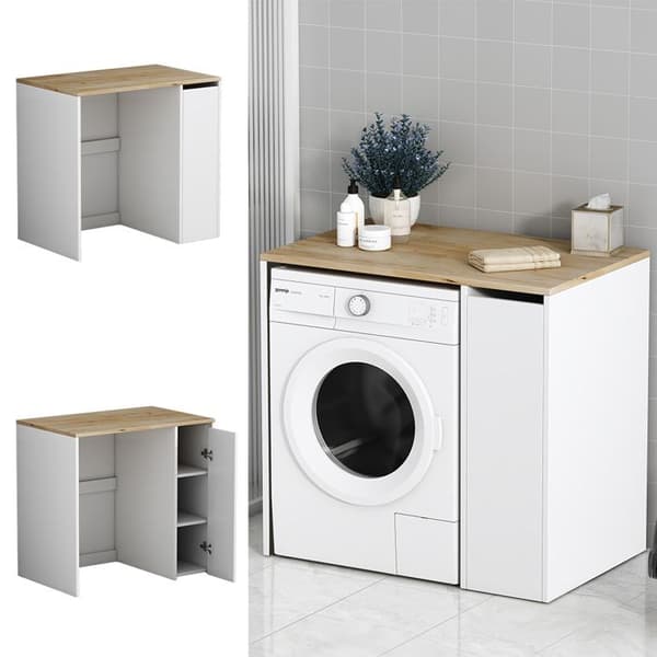 Armoire för tvättmaskin Viktor, 93.5x88.5cm med 3 fack, Vit, Vit, Vicco