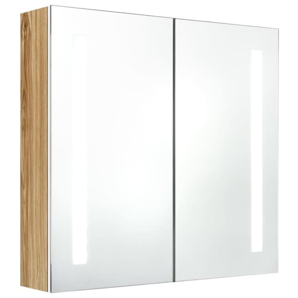 Badrumsskåp med spegel LED vit och ek 62x14x60 cm