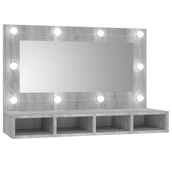 Spegelskåp med LED grå sonoma 90x31,5x62 cm