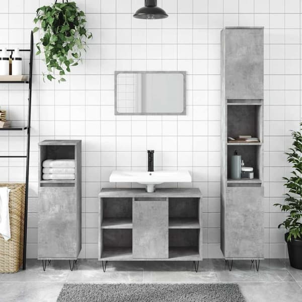 Badrumsskåp betonggrå 80x33x60 cm konstruerat trä