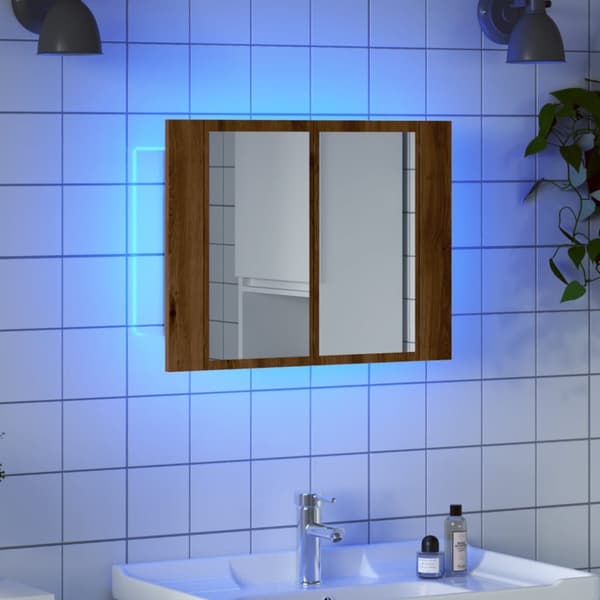 Spegelskåp med LED artisan ek 60x12x45 cm konstruerat trä