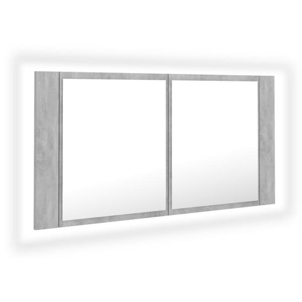 Spegelskåp med LED betonggrå 90x12x45 cm akryl