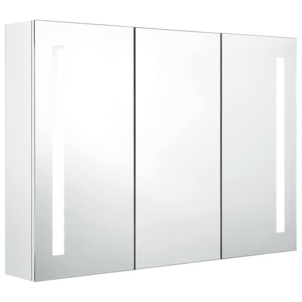 Spegelskåp med LED 89x14x62 cm glänsande vit