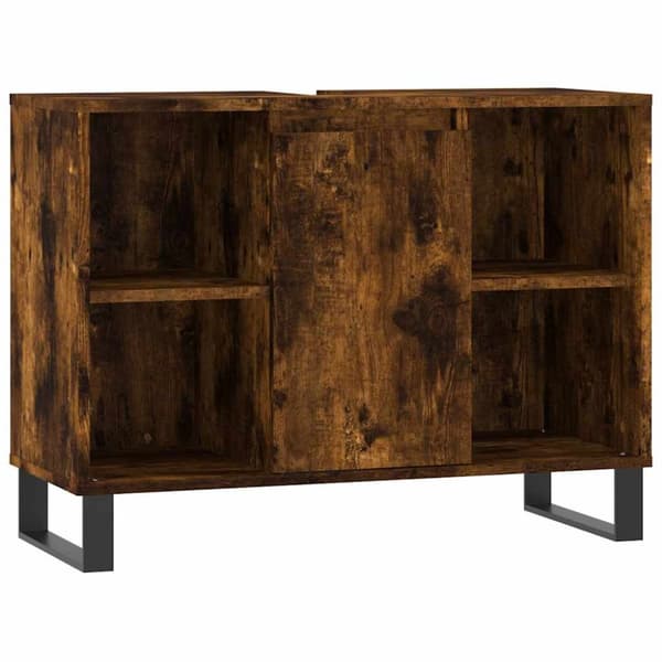 Badrumsskåp rökfärgad ek 80x33x60 cm konstruerat trä