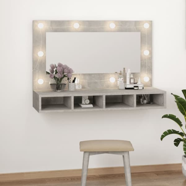 Spegelskåp med LED betonggrå 90x31,5x62 cm