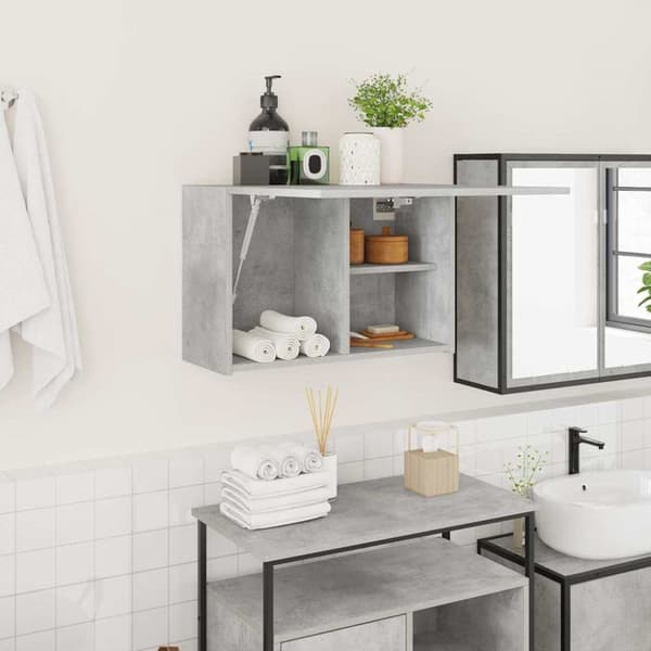 Väggskåp för badrum betonggrå 60x25x40 cm konstruerat trä