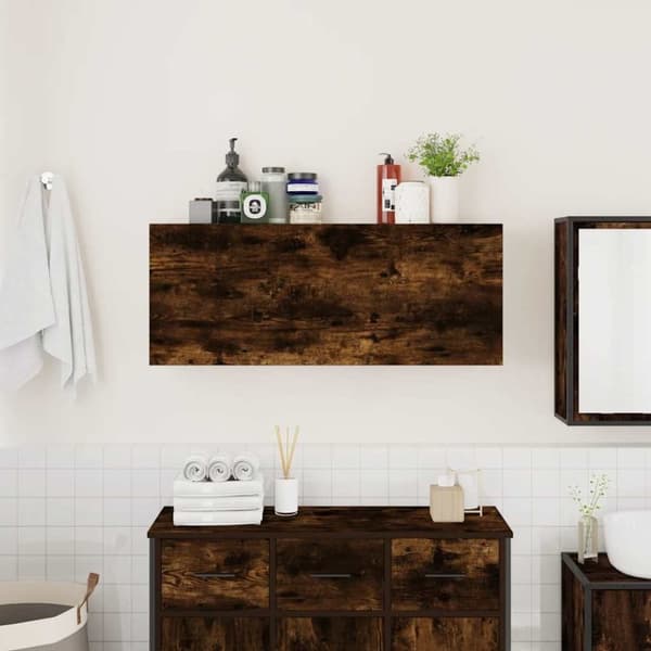 vidaXL væghængt badeværelsesskab 100x25x40 cm konstrueret træ røget eg