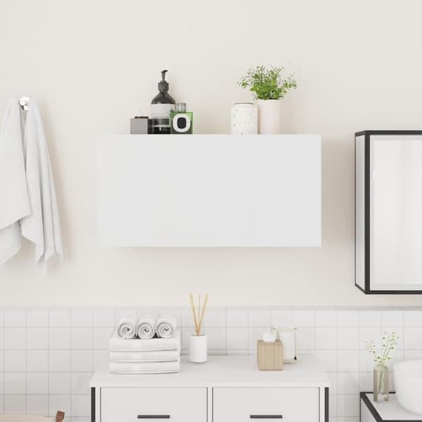 vidaXL væghængt badeværelsesskab 80x25x40 cm konstrueret træ hvid