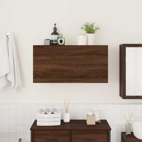 vidaXL væghængt badeværelsesskab 80x25x40 cm konstrueret træ brun eg