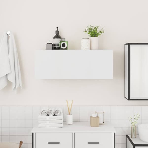 vidaXL væghængt badeværelsesskab 80x25x30 cm konstrueret træ hvid