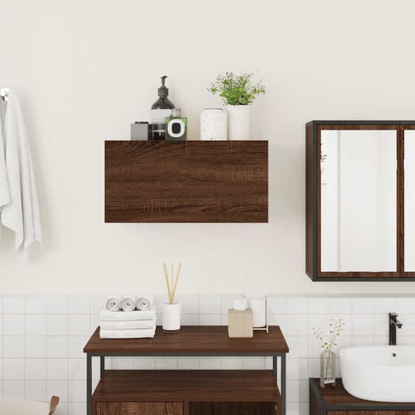 vidaXL væghængt badeværelsesskab 60x25x30 cm konstrueret træ brun eg