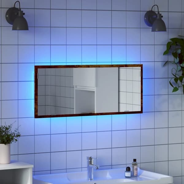 vidaXL badeværelsesspejl m. LED 100x8,5x37 cm konstrueret træ brunt eg