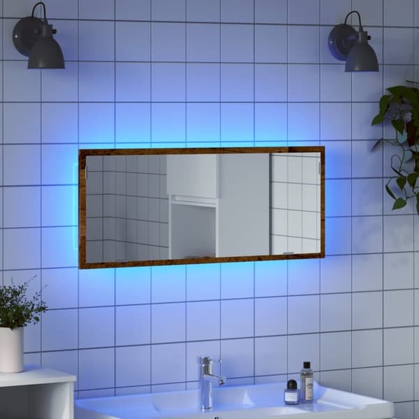 vidaXL LED-badeværelsesspejl 100x8,5x37 cm konstrueret træ antikt eg
