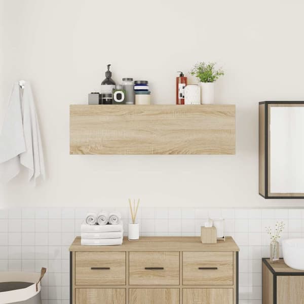 vidaXL Väggskåp för badrum sonoma-ek 100x25x30 cm konstruerat trä