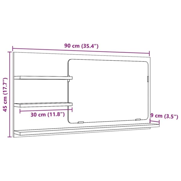 vidaXL badeværelsesskab m. spejl 90x11x45cm konstrueret træ antikt træ
