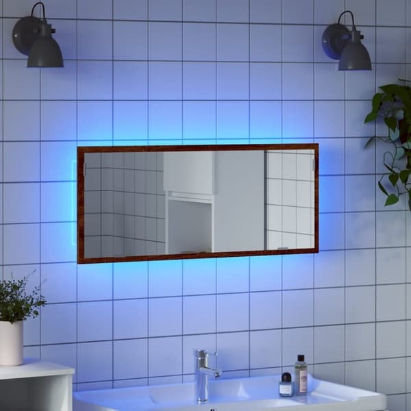 vidaXL badeværelsesspejl m. LED 100x8,5x38 cm konstrueret træ brunt eg