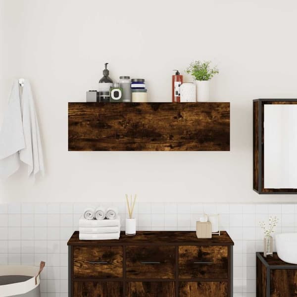 vidaXL væghængt badeværelsesskab 100x25x30 cm konstrueret træ røget eg