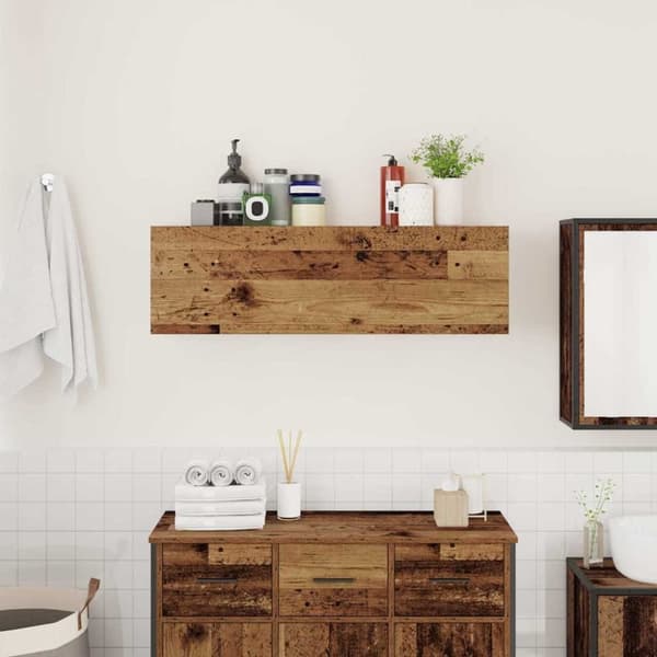 vidaXL Väggskåp för badrum åldrat trä 100x25x30 cm konstruerat trä