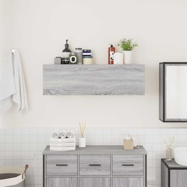vidaXL Veggskap til baderom grå sonoma 100x25x30 cm konstruert tre