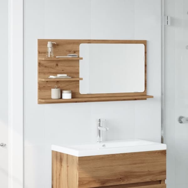 vidaXL Baderomshylle med speil artisan eik 90x11x45 cm konstruert tre