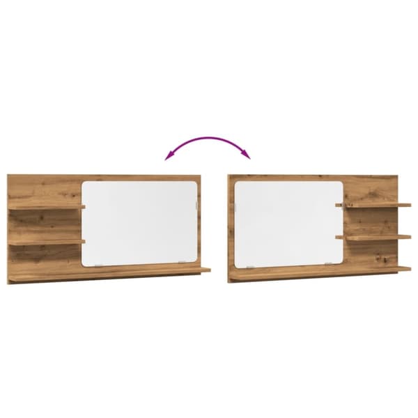 vidaXL Baderomshylle med speil artisan eik 90x11x45 cm konstruert tre